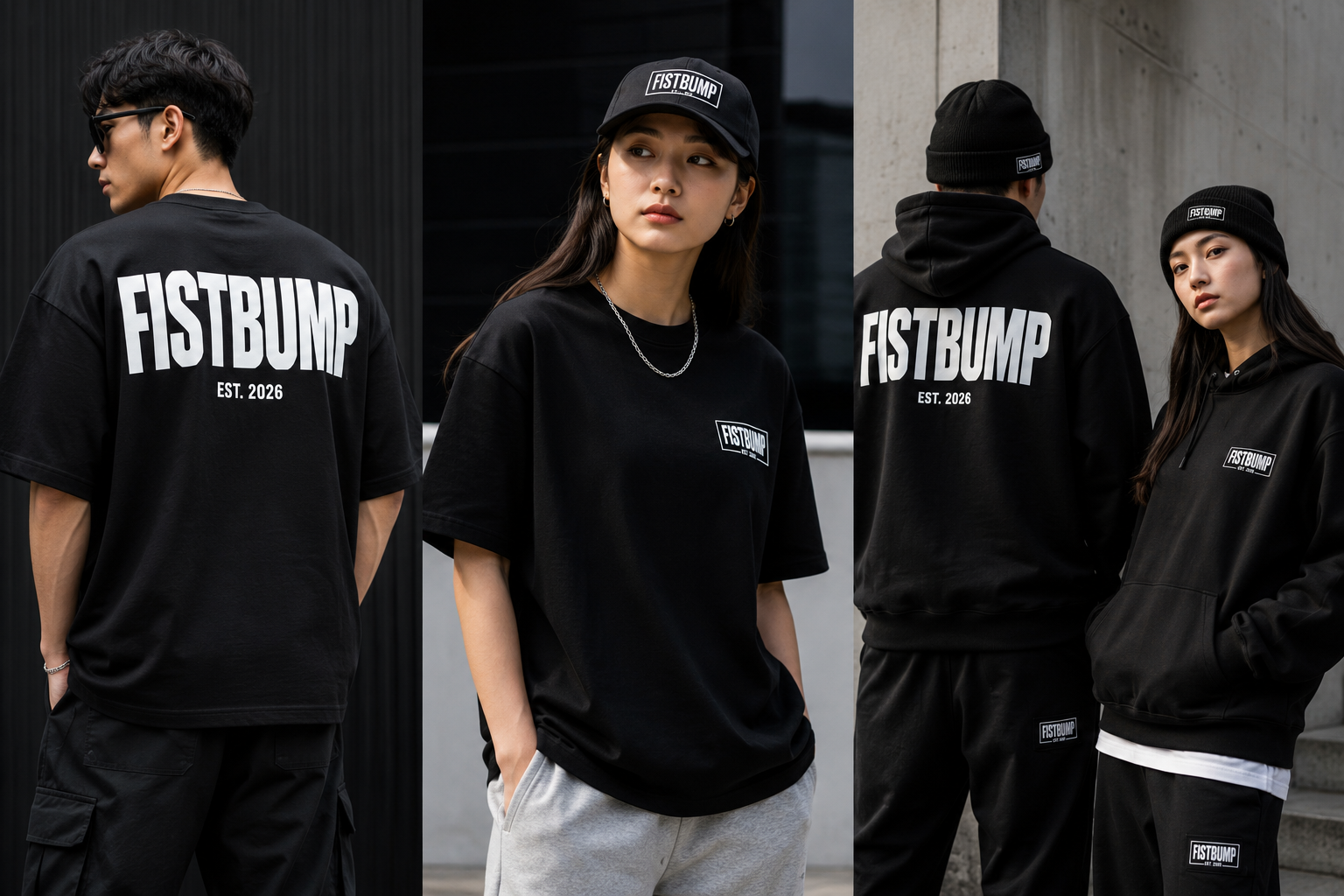FISTBUMPのTシャツやフーディーを着用したモデル